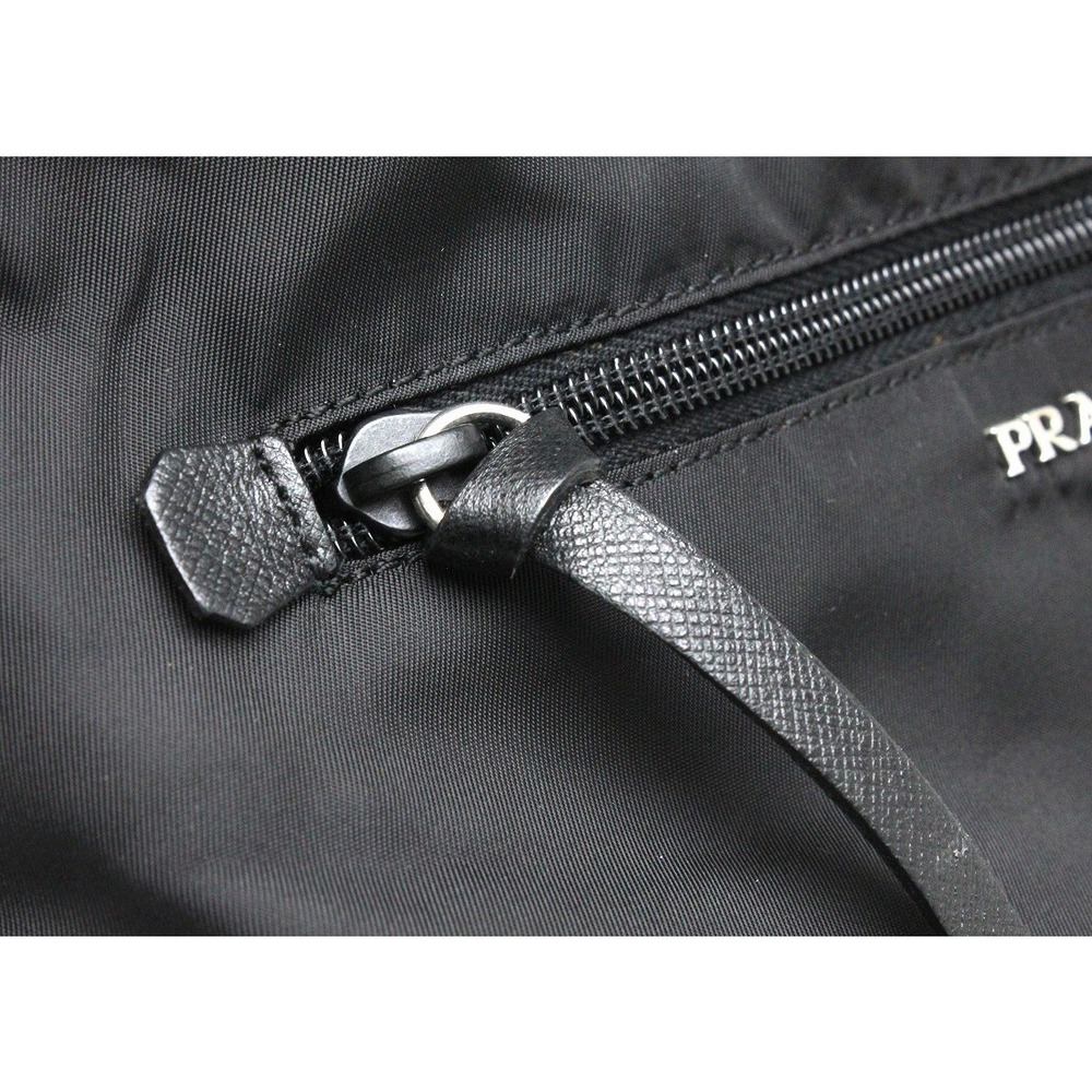 Prada Drawstring Nylon Leather Black Silver Pouch… - image 6